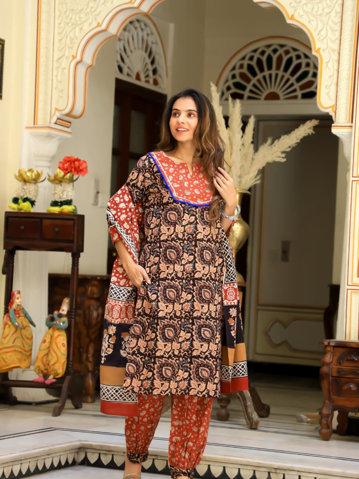 Cotton Suit with Afghani Pant & Dupatta