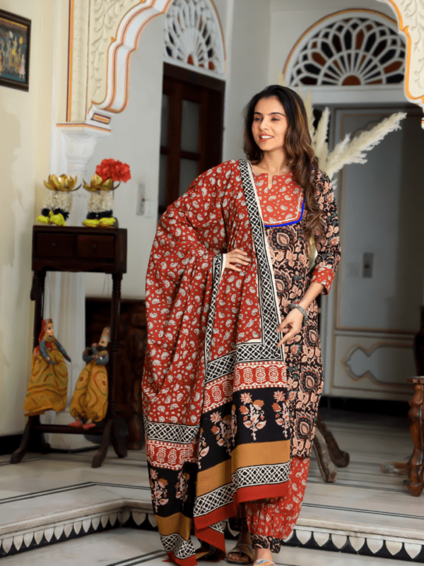 Cotton Suit with Afghani Pant & Dupatta