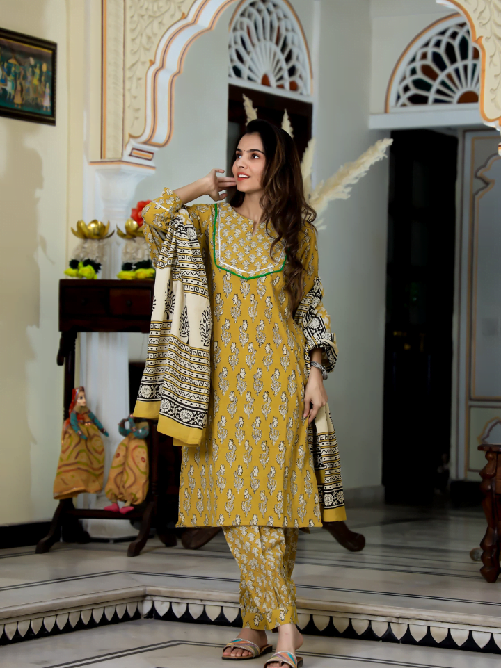 Cotton Suit with Afghani Pant & Dupatta