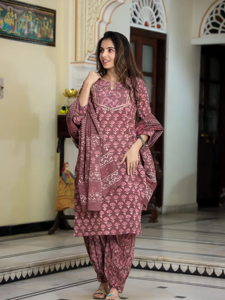 Cotton Suit with Afghani Pant & Dupatta