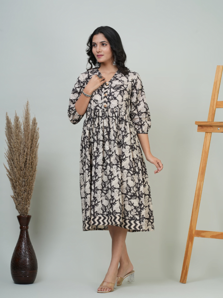 One Piece Dress With Puffed Sleeves