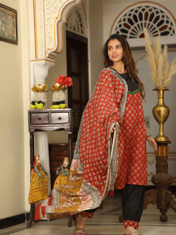 Cotton Suit with Afghani Pant & Dupatta