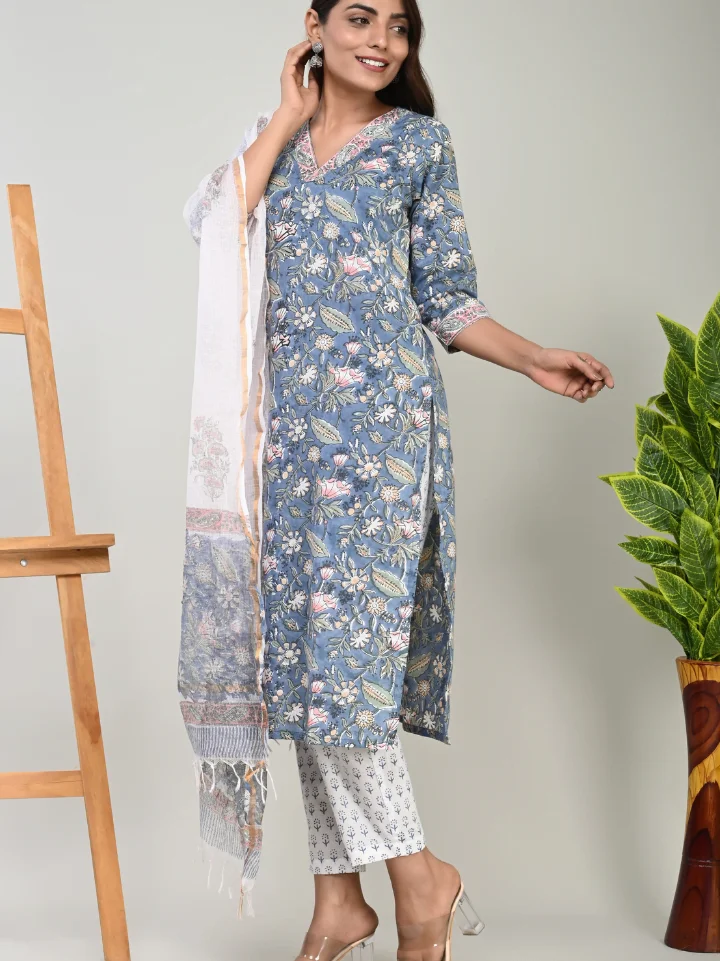 Designer Cotton Suit with Kota Doria Dupatta