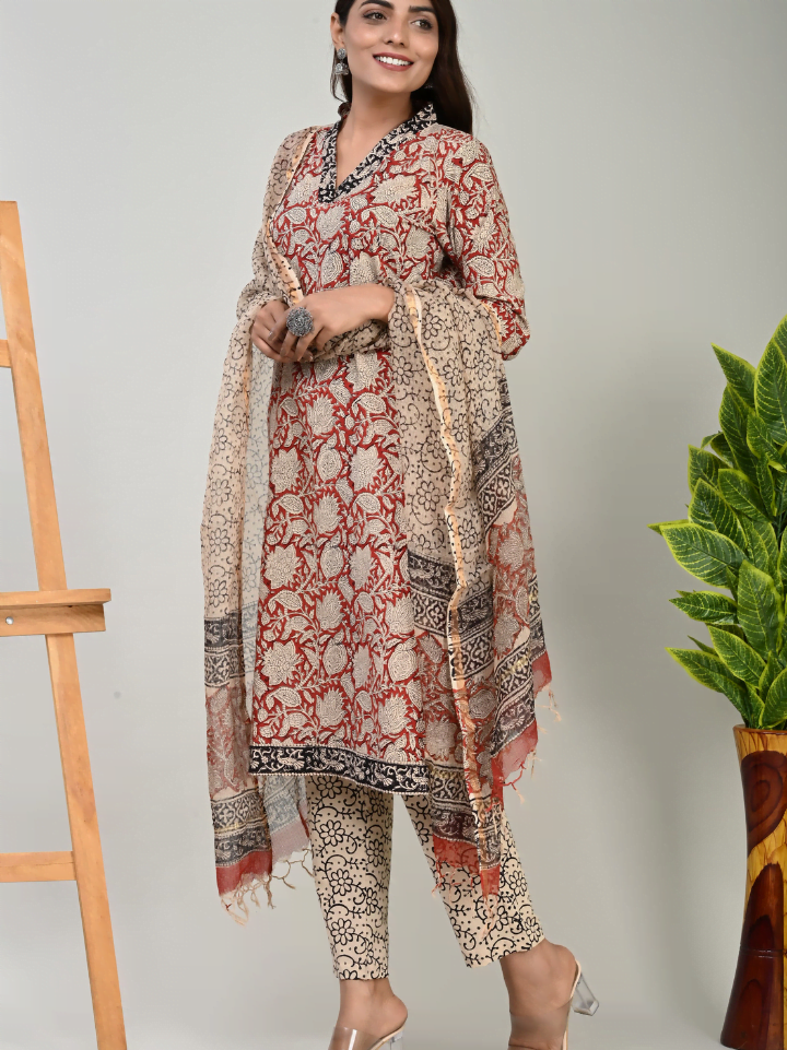 Designer Cotton Suit with Kota Doria Dupatta