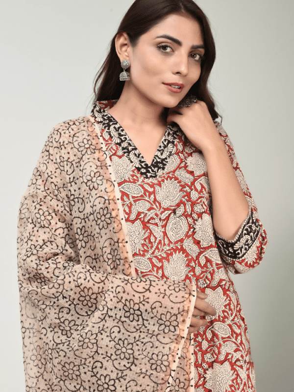 Designer Cotton Suit with Kota Doria Dupatta