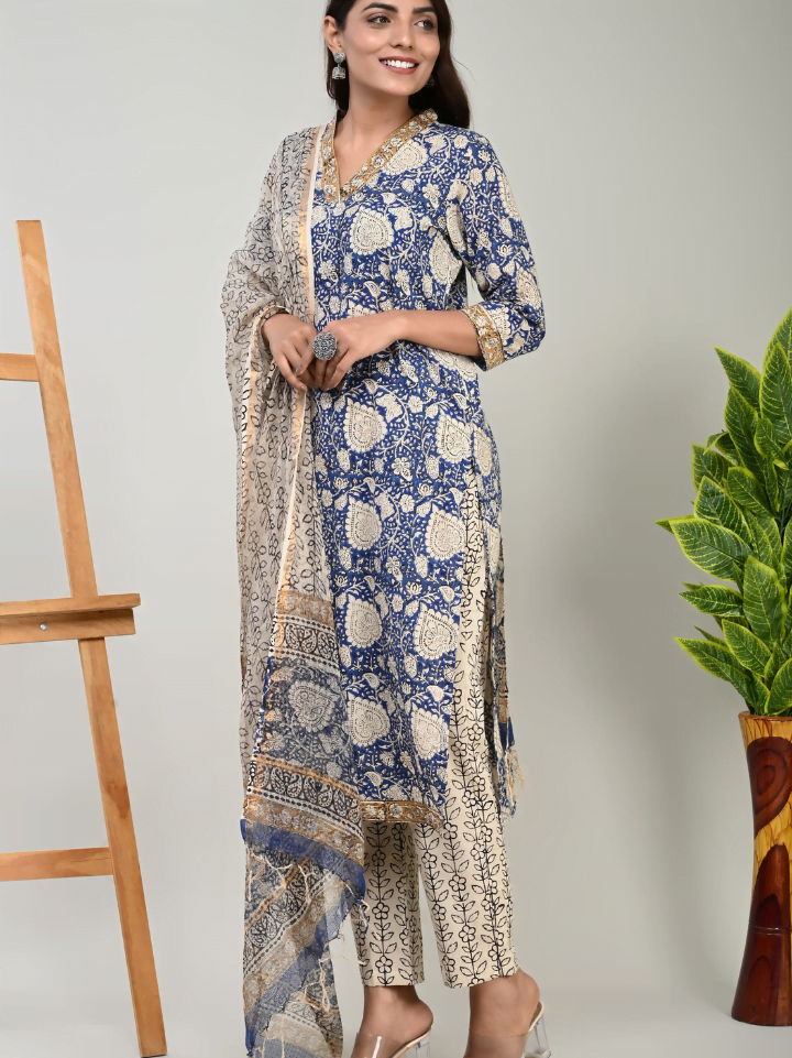 Designer Cotton Suit with Kota Doria Dupatta