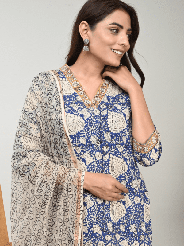 Designer Cotton Suit with Kota Doria Dupatta