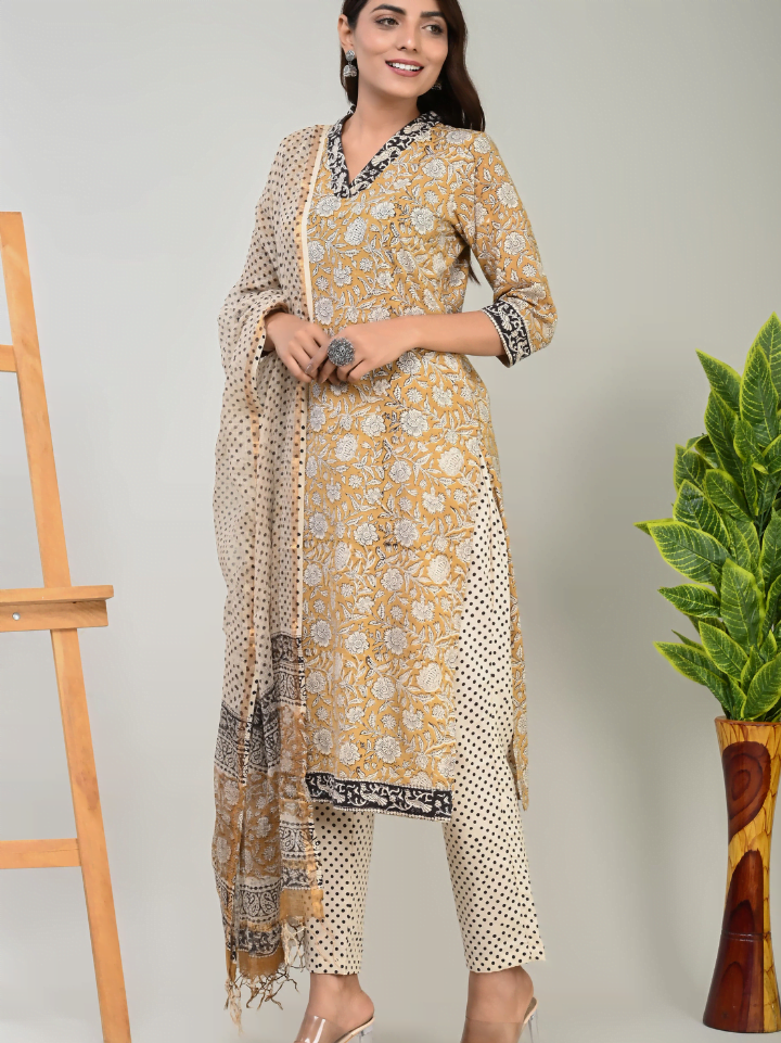 Designer Cotton Suit with Kota Doria Dupatta