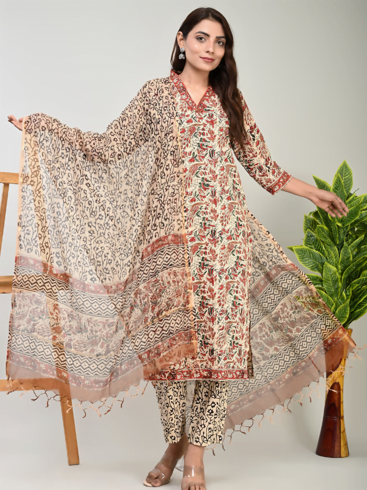 Designer Cotton Suit with Kota Doria Dupatta