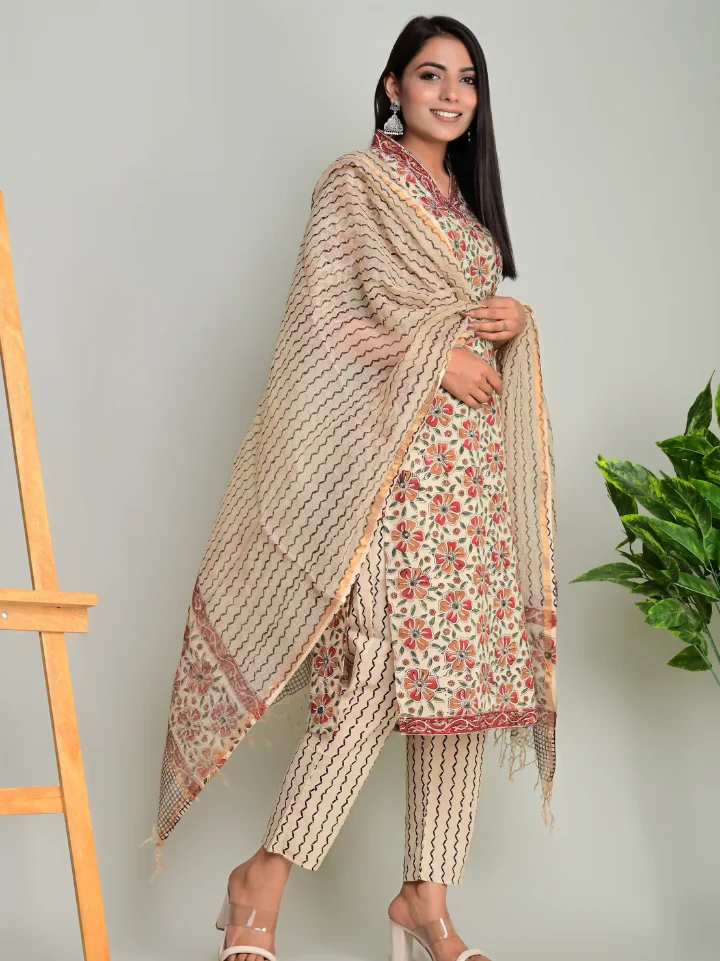 Designer Cotton Suit with Kota Doria Dupatta