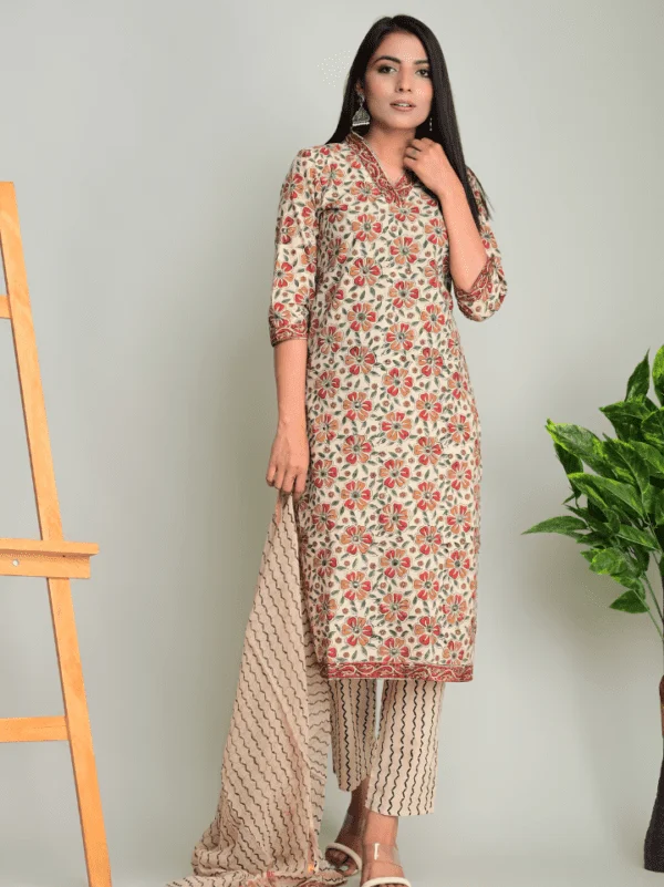 Designer Cotton Suit with Kota Doria Dupatta