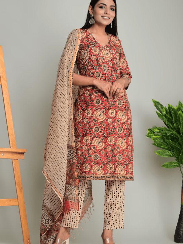 Designer Cotton Suit with Kota Doria Dupatta