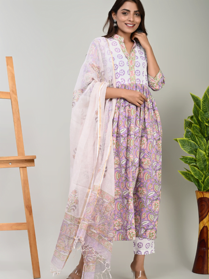 Designer Cotton Suit with Kota Doria Dupatta