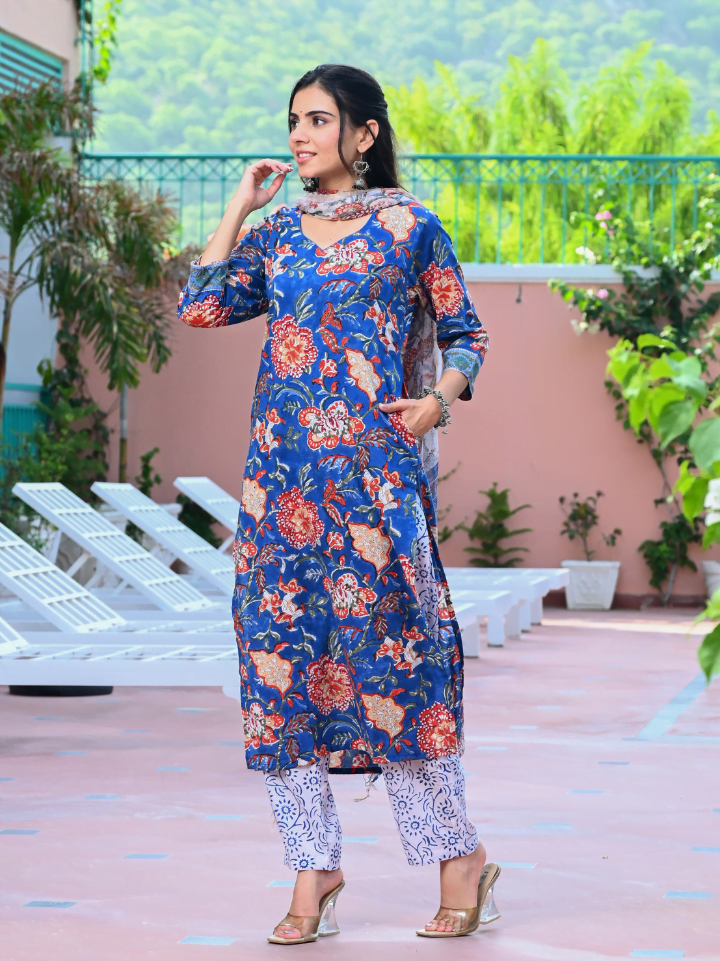 Designer Cotton Suits with Kota Dupatta