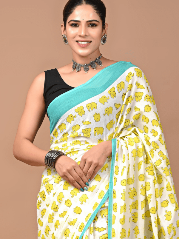 Elephant Print Cotton Saree For Women