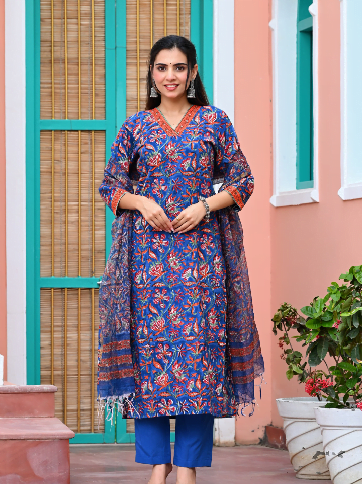 Designer Cotton Suits with Kota Dupatta