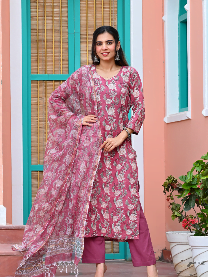 Designer Cotton Suits with Kota Dupatta