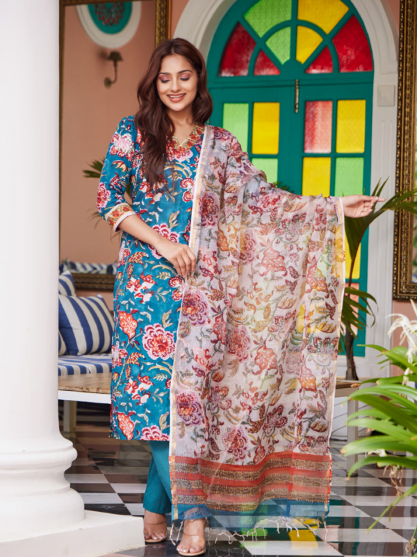 Designer Cotton Suits with Kota Dupatta