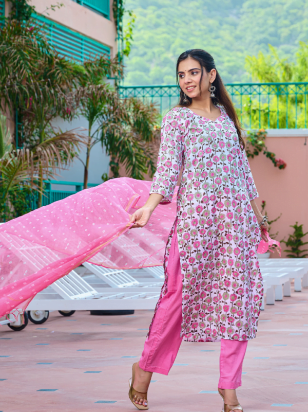 Designer Cotton Suits with Kota Dupatta