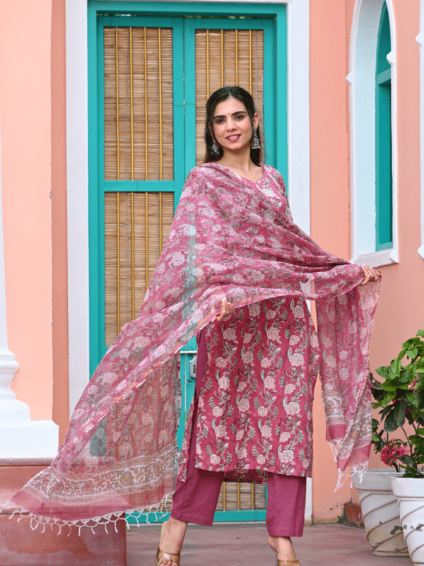 Designer Cotton Suits with Kota Dupatta