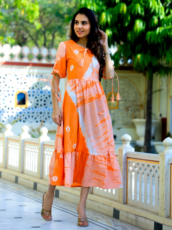 Printed Cotton One Piece Dress with Tassels