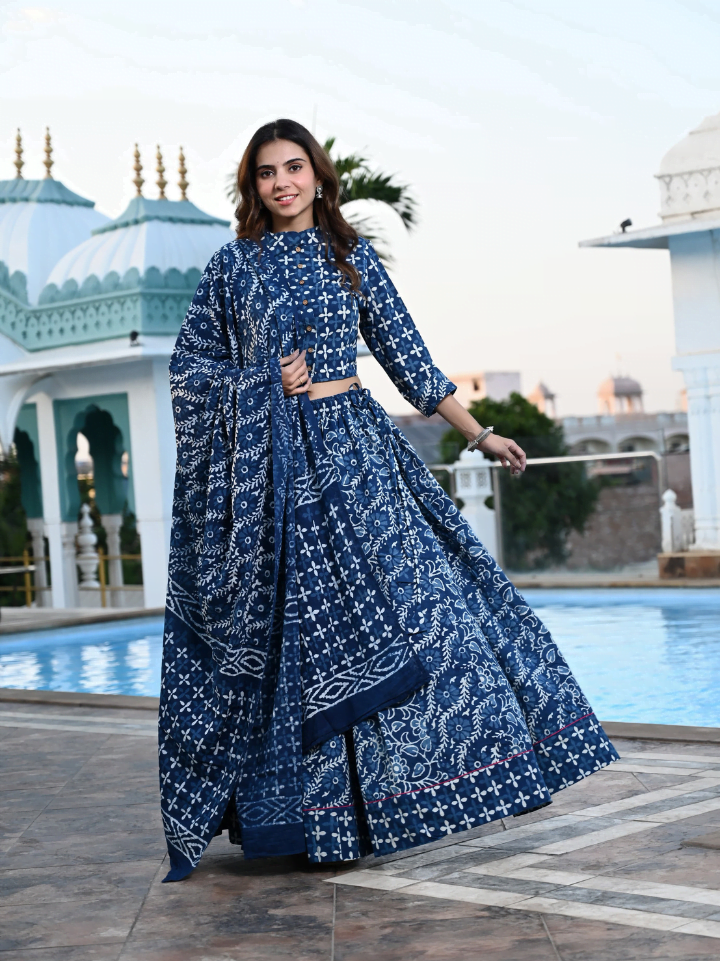 Indigo Print Lehenga Choli