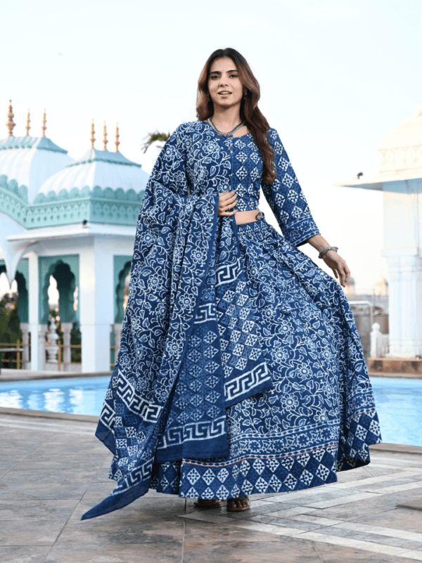 dark blue printed lehenga choli