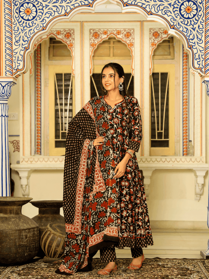 floor length cotton anarkali suit — hand block printed Bagru Jaipur SA Fab