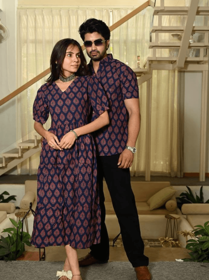 engagement couple matching dress indian