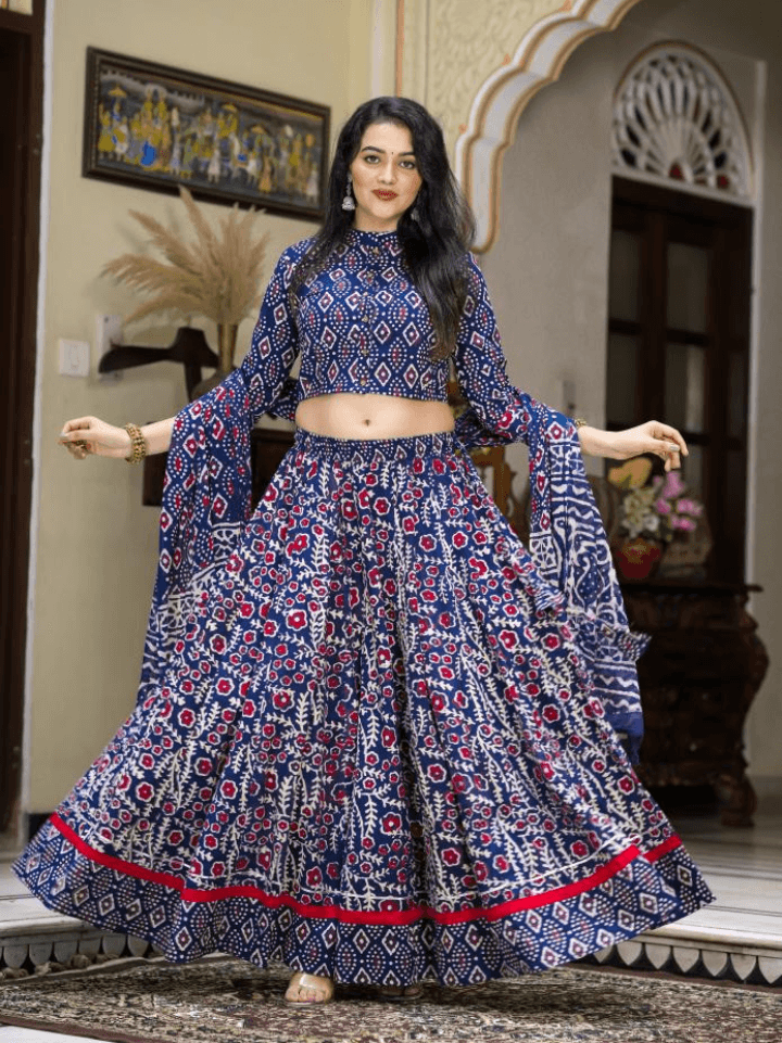 block print cotton lehenga