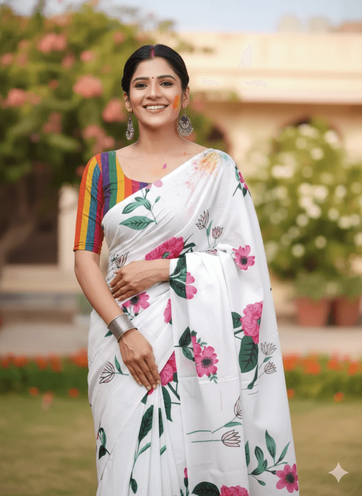 white saree blouse design