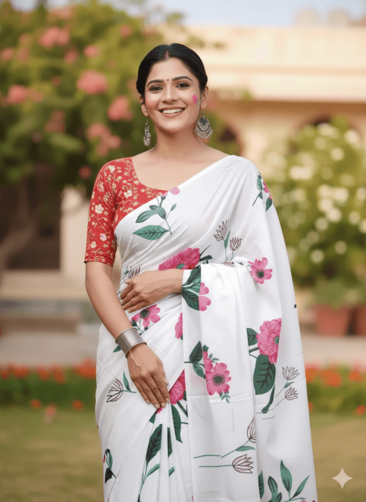 white saree blouse design