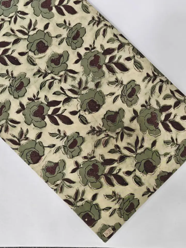Cream olive maroon floral online ajrakh print fabric — pure cotton 10 metre roll hand block printed Bagru SA Fab