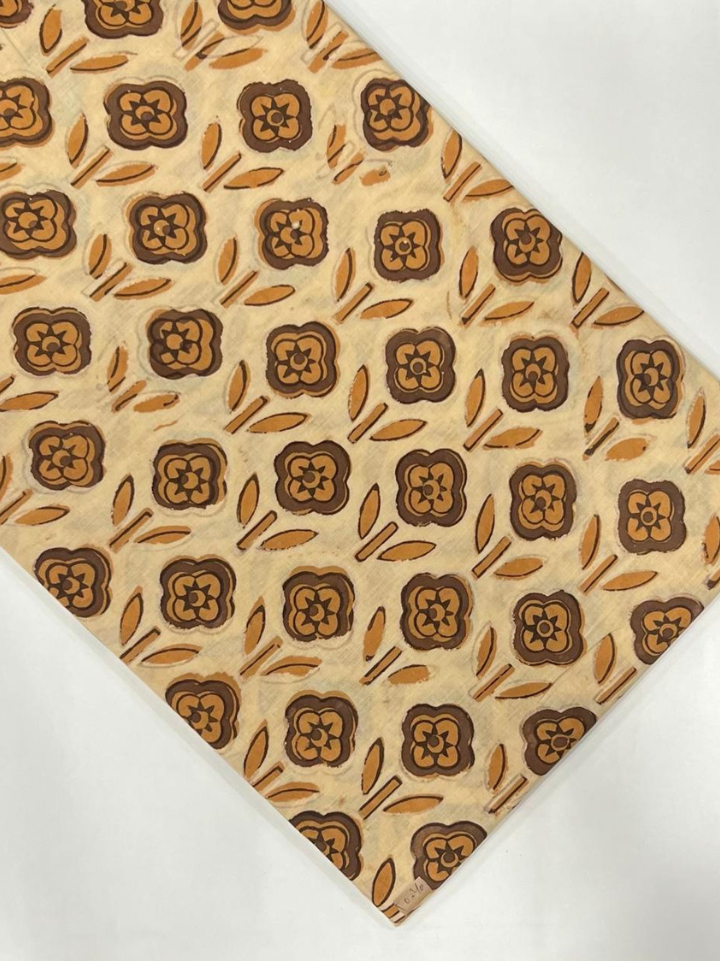 Beige brown floral ajrakh block print fabrics — pure cotton 10 metre roll hand block printed Bagru SA Fab