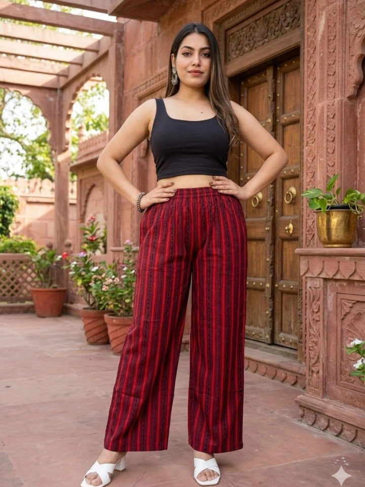 burgundy striped palazzo pants for girls โ cotton hand block printed Bagru Jaipur SA Fab