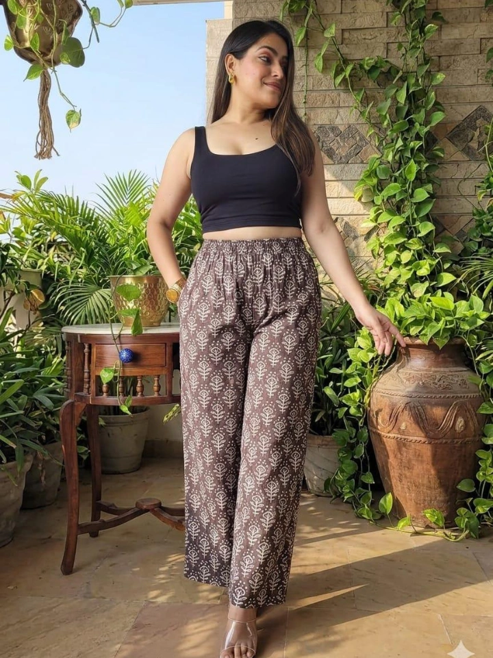 madder red traditional motif cotton printed palazzo pants — hand block printed Bagru Jaipur SA Fab
