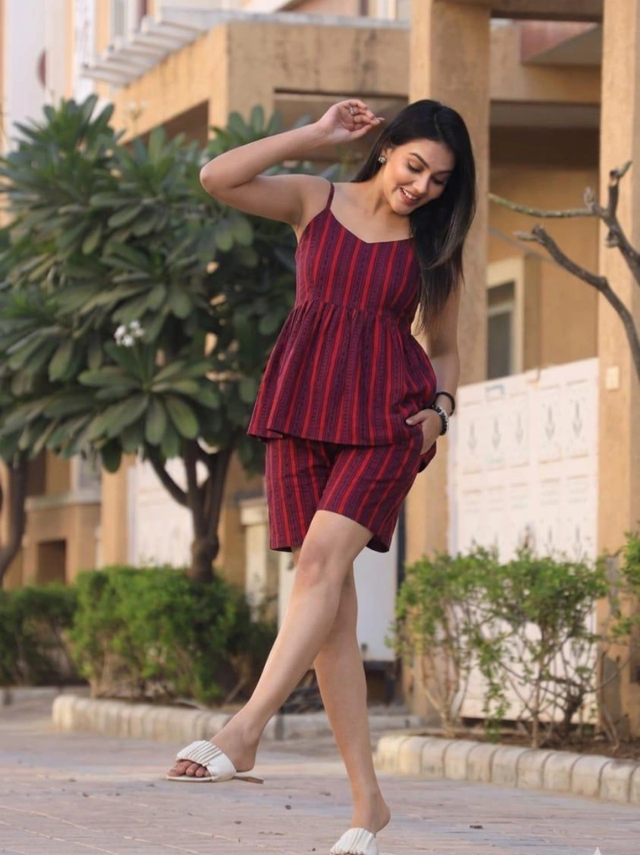 noble burgundy striped block print co-ord set — pure cotton hand block printed Bagru Jaipur SA Fab