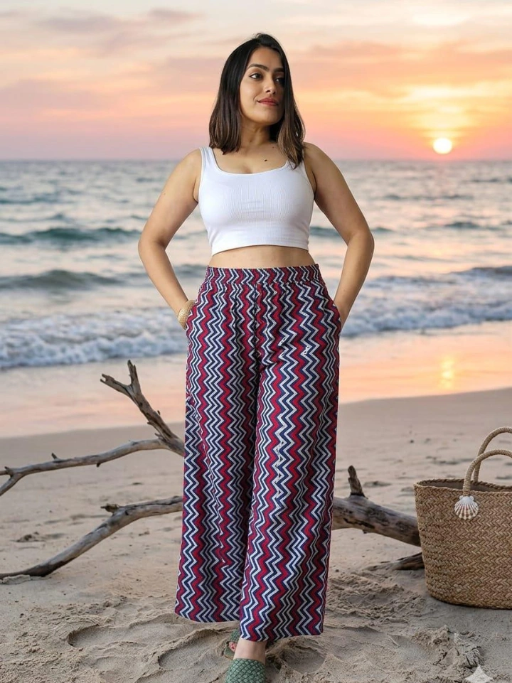 dark blue zigzag print palazzo pants — cotton hand block printed Bagru Jaipur SA Fab