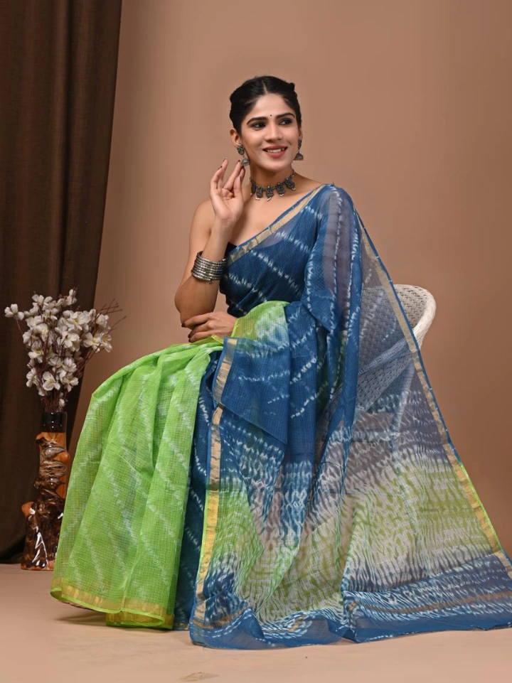Ajrakh Printed Kota Doria Saree for Women
