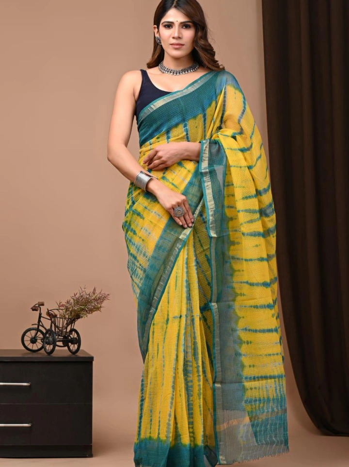 Ajrakh Printed Kota Doria Saree for Women