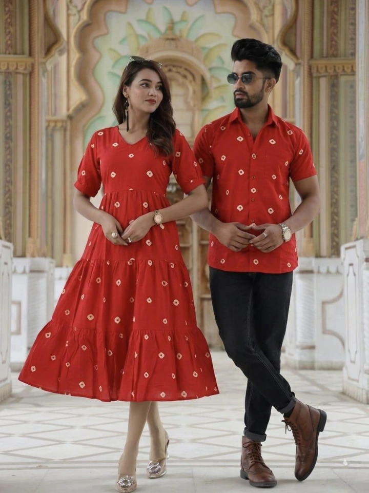 Natural Red Bagru hand block printed brother and sister twinning outfits in pure cotton – dotted print shirt and one piece combo | SA Fab