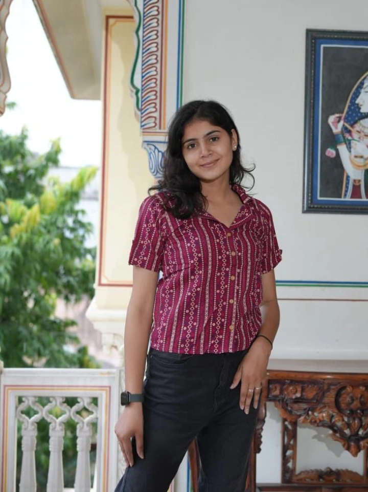 Dark pink Bandhani style block printed shirt top for ladies — pure cotton half sleeve Bagru top SA Fab