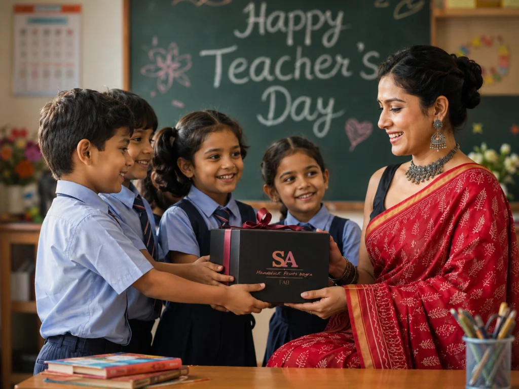 hand block printed cotton suit saree and handbag Teachers Day gift 2026 Bagru artisan SA Fab